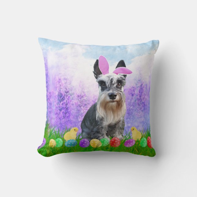 Coussin Schnauzer miniature avec oeufs de Pâques Poussins  (Recto)