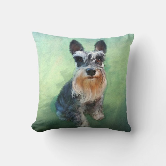Coussin Schnauzer Miniature Dog Eau Couleur Art Peinture (Recto)