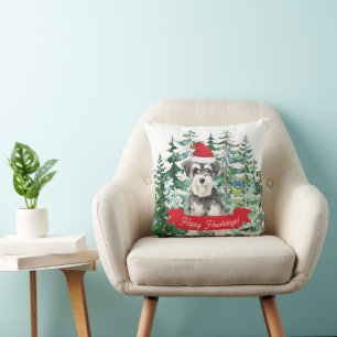 Coussin Schnauzer miniature festive Joyeux Howlidays