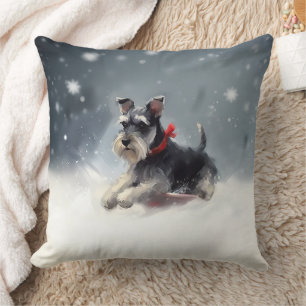 Coussin Schnauzer miniature neige de Noël hiver