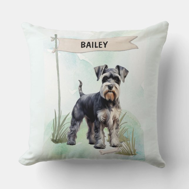 Coussin Schnauzer Watercolor Personalized Dog (Recto)