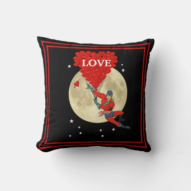 Coussin Sci fi superhero et coeur d'amour (Recto)