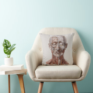 Coussin Science d'anatomie humaine vintage, tête gorge nez