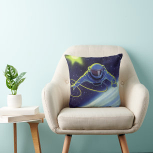 Coussin Science-fiction vintage Astronaute en sortie extra