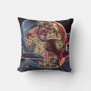 Coussin Science-fiction vintage Astronaute Fusée Vaisseau 