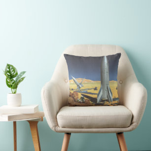 Coussin Science-fiction vintage de planète désertique avec
