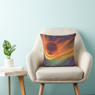 Coussin Science-fiction vintage, fusée lumineuse dans l'es