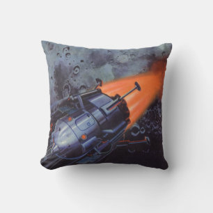 Coussin Science-Fiction vintage, Fusée Lune Qui S'Éteint