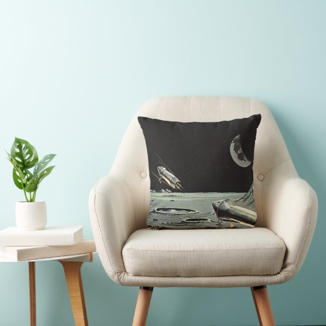 Coussin Science-fiction vintage, Fusées spatiales Lune Pla (Chaise)