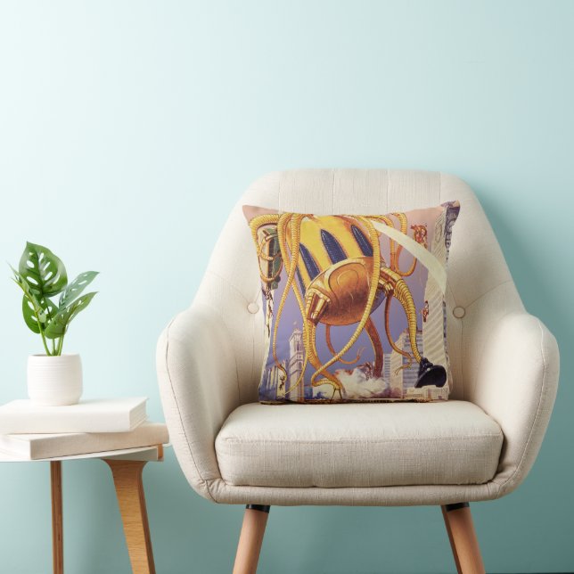 Coussin Science-fiction vintage Guerre d'invasion Alien Pi (Chaise)