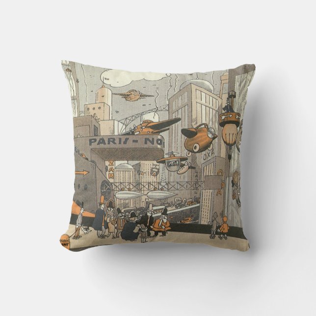 Coussin Science-fiction vintage Paris urbain, Steam Punk (Recto)
