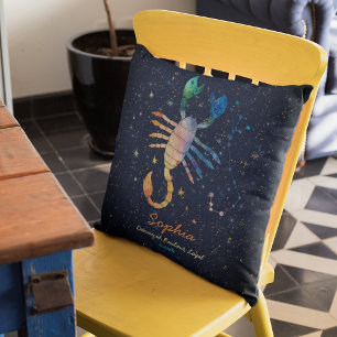 Coussin Scorpio Constellation Zodiaque Aquarelle Galaxie