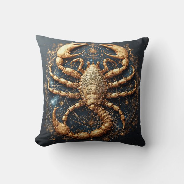 Coussin Scorpion au-dessus d'un mandala astral doré détail (Recto)