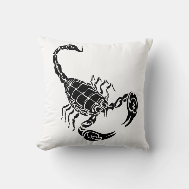 Coussin Scorpion tiré par la main noir et griffonnage (Recto)