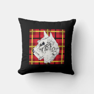 Coussin Scottie chien blanc rouge plaid Scotty vintage ima