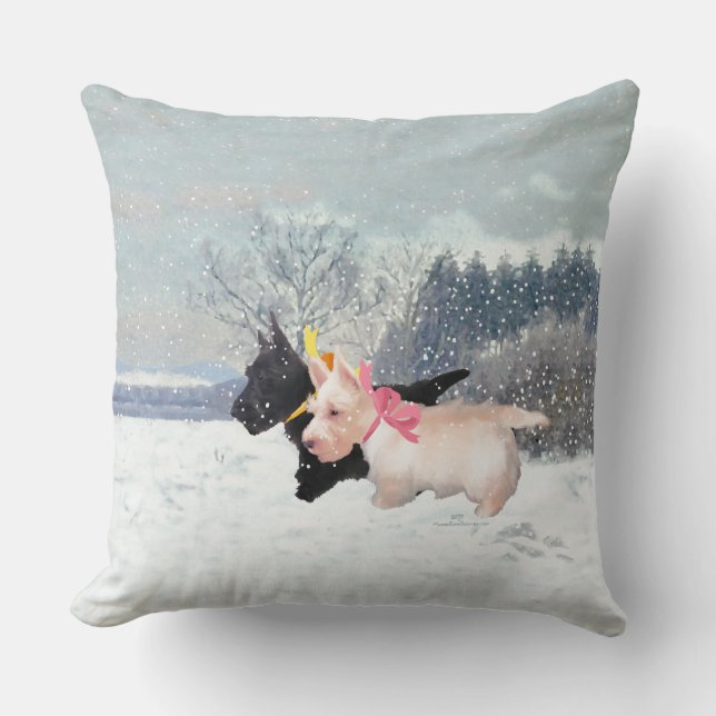 Coussin Scotties Noirs et Blé Noël (Recto)