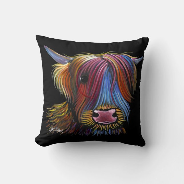Coussin Scottish Highland Cow ' PODGER ' par Shirley M (Recto)