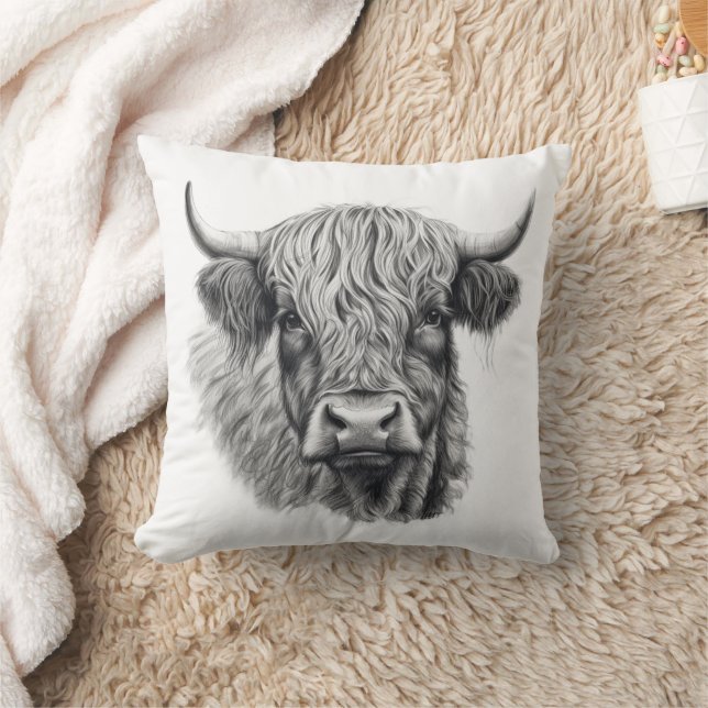 Coussin Scottish Highland Cow Sketch (Couverture)