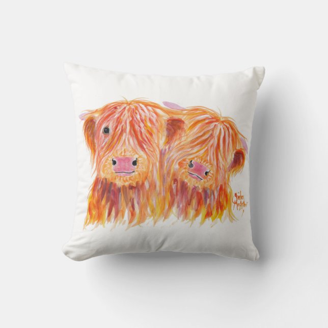 Coussin Scottish Highland Cows 'Buddies' sur Throw Cushion (Recto)