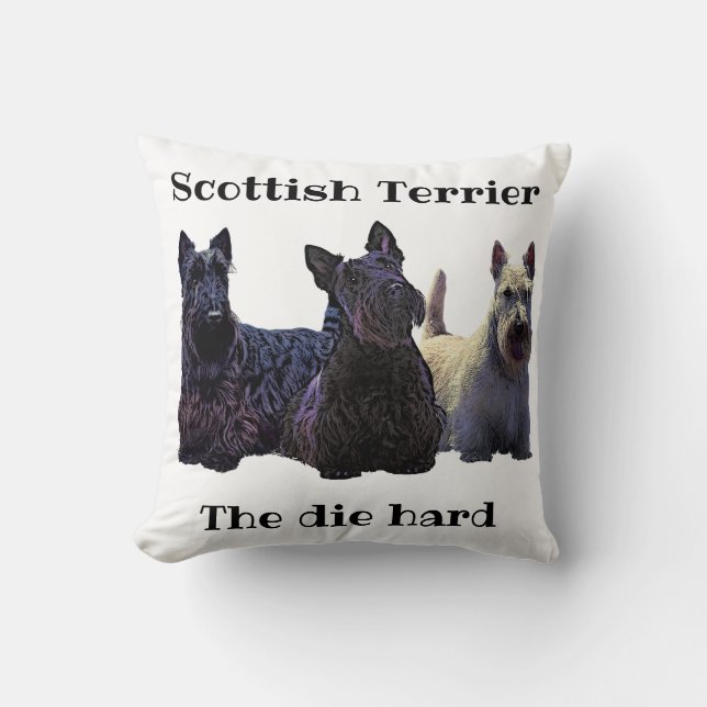 Coussin Scottish Terrier noir/roux, plaid rouge profond (Recto)
