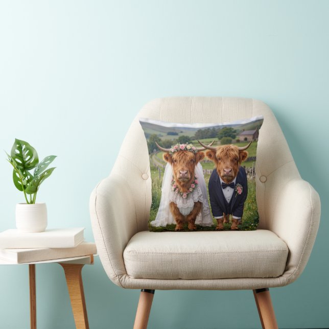 Coussin Scottish Wedding Highland Cows (Chaise)