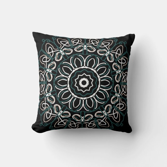 Coussin Scribble beige Turquoise Sud-Ouest Design sur noir (Recto)