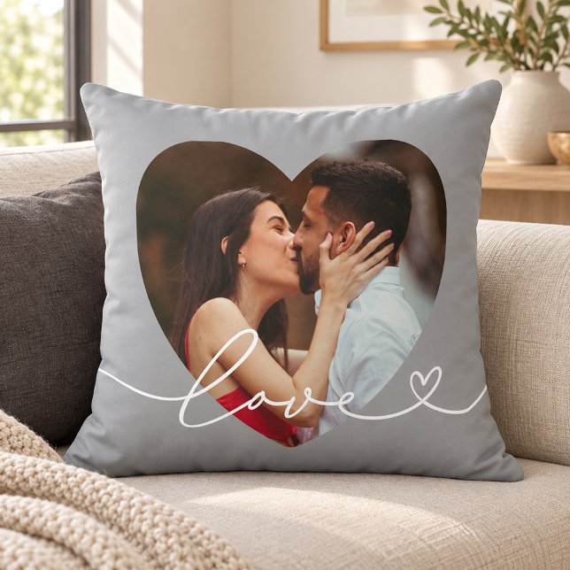 Coussin Script Amour Gris Photo Couple (Créateur téléchargé)