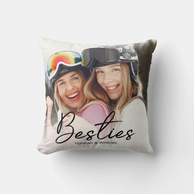 Coussin Script Besties Photo personnalisée (Recto)