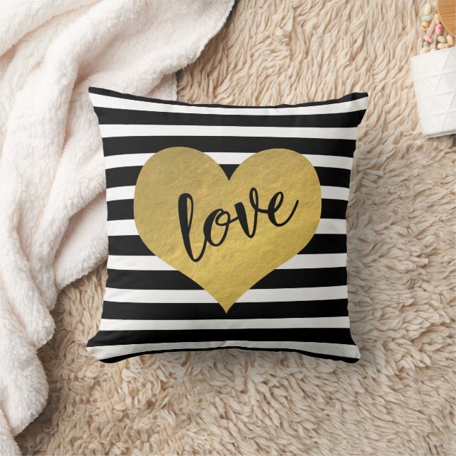 Coussin Script D'Amour Avec Coeur Or Et Bandes (Couverture)