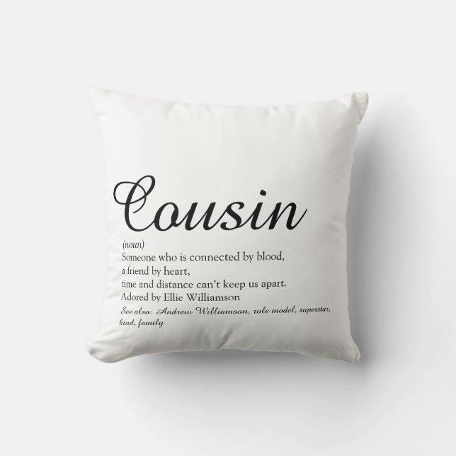 Coussin Script de définition du meilleur cousin du monde (Recto)