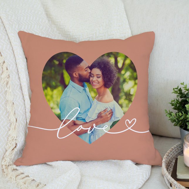 Coussin Script de l'amour en argile Photo de couple Cœur (Créateur téléchargé)