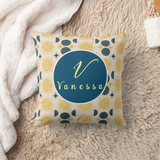 Coussin Script de monogramme Boho Celestial Sun Moon (Couverture)