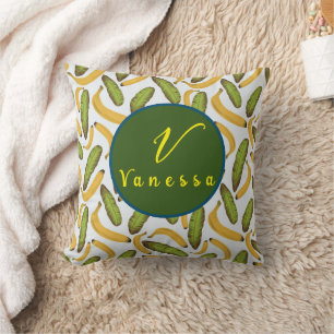 Coussin Script de monogramme de feuille de banane tropical