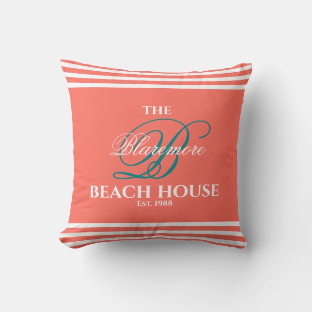 Coussin Script de monogramme de la famille de coraux Coule (Recto)