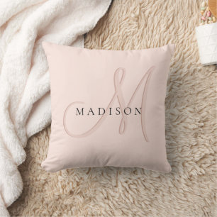 Coussin Script De Monogramme Rose Clair Et Élégant