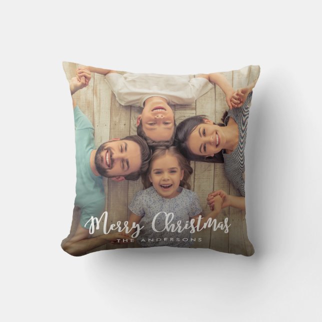 Coussin Script de Noël Joyeux | Photo de vacances (Recto)