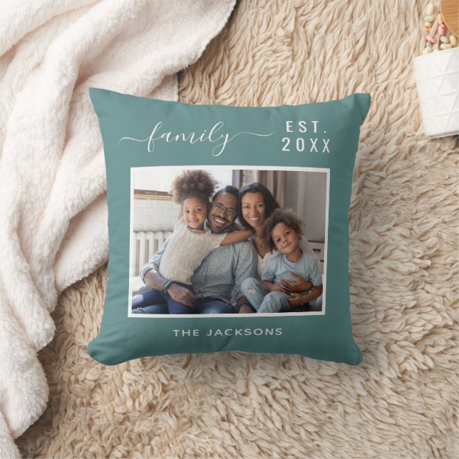 Coussin Script de nom cygne vert de la photo de famille (Couverture)