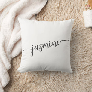 Coussin Script de nom de monogramme blanc minimal pour la