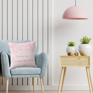 Coussin Script de nom de parties scintillant rose pâle Qui