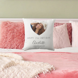Coussin Script de nom photo noir blanc d'anniversaire