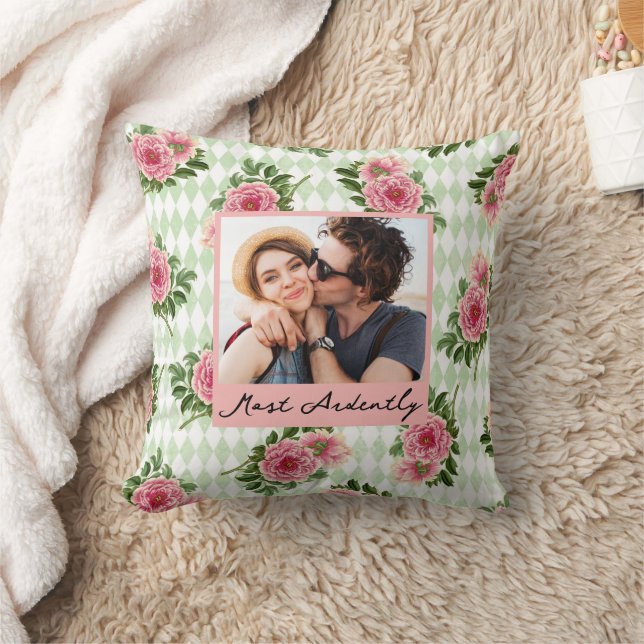 Coussin Script de photo de couple floral Citation d'amour  (Couverture)