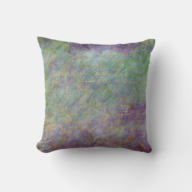 Coussin Script Gold sur le violet et le vert (Recto)