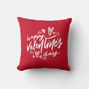 Coussin Script Heureuse Sainte-Valentin rouge et blanc