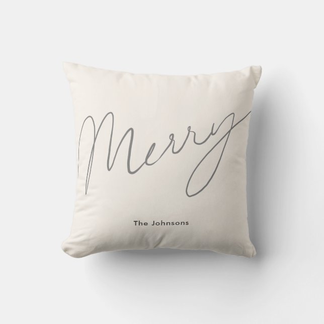 Coussin Script minimaliste Joyeux Crème blanche (Recto)
