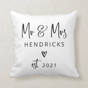 Coussin Script moderne  M. et Mme Mariage Créée