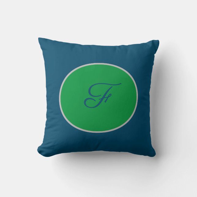 Coussin Script Monogramme bleu et vert (Recto)