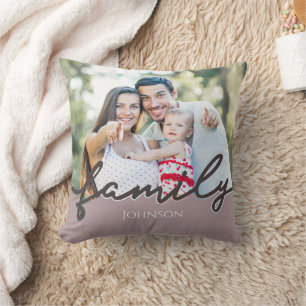 Coussin Script photo de famille moderne Keepsaké tendance
