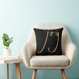 Coussin Script tendance Joy Christmas Gold Noir