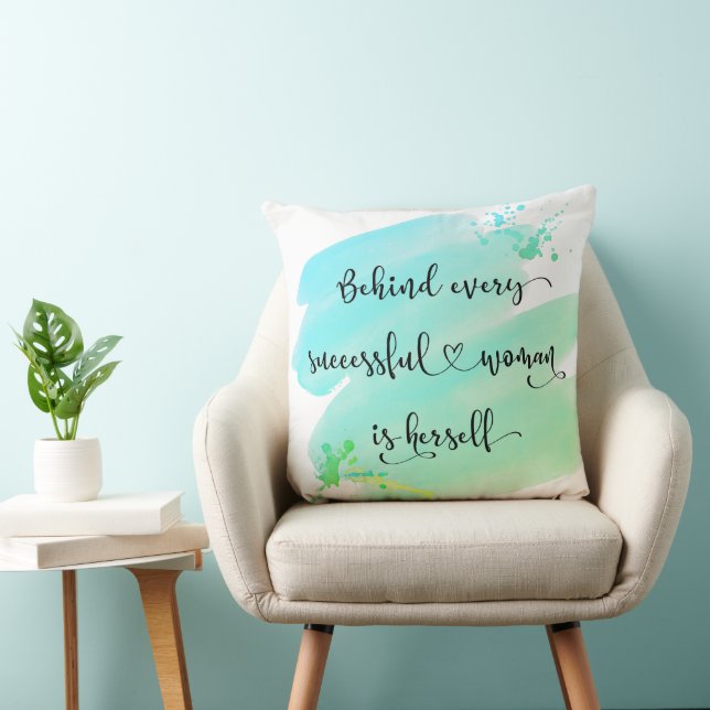 Coussin Script Turquoise Woman Watercolor Ombre (Chaise)