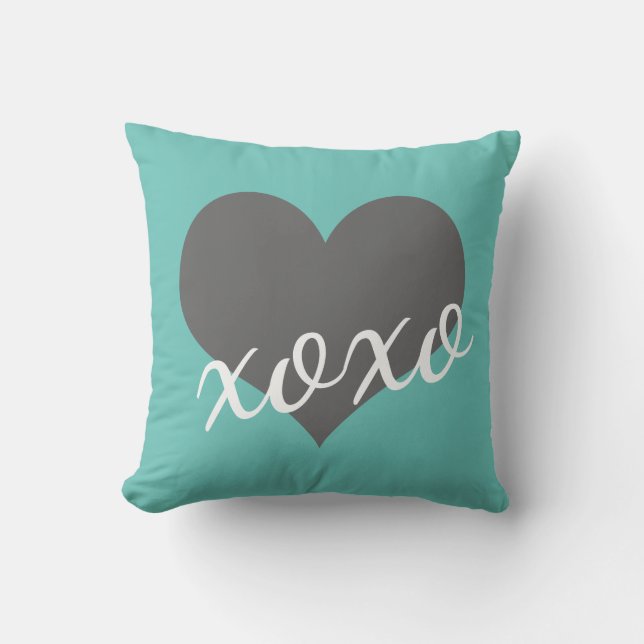 Coussin script XOXO sur coeur gris | (Recto)